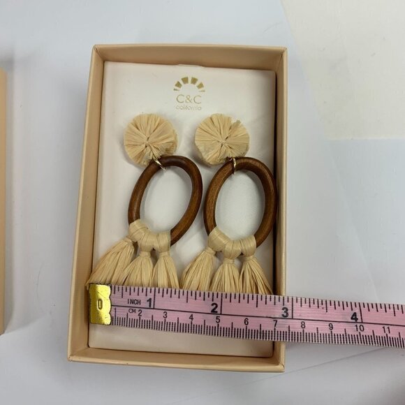 C&C California Wood Earrings With Natural Fibre Accents Post Back New In Box - Picture 5 of 5